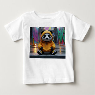 Camiseta Para Bebê Panda Urbano com Capuz Amarelo Streetwear