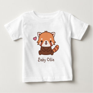 Camiseta Para Bebê Panda Vermelho Pequeno e Fofo Nome Personalizado