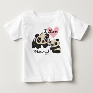Camiseta Para Bebê Pandas I Love Mamãe