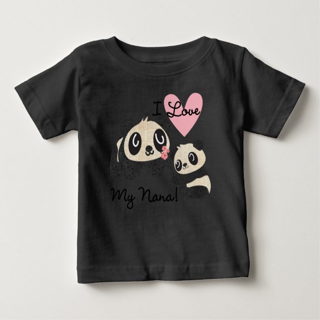 Camiseta Para Bebê Pandas I Love My Nana Baby Raglan T shirt (Frente)