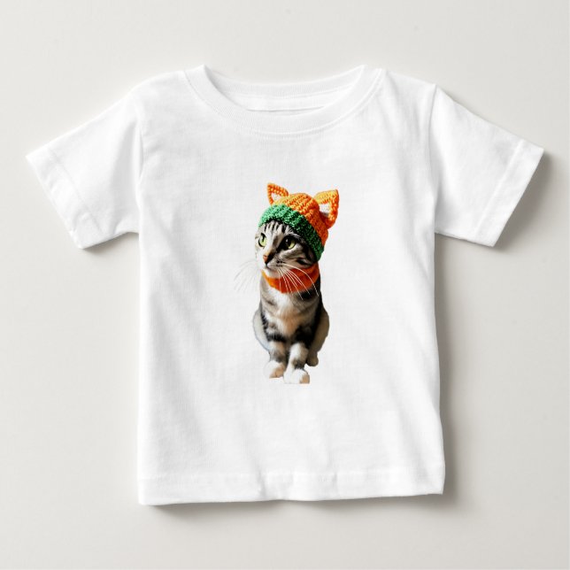 Camiseta Para Bebê pano de bebê, t-shirt com impressão de gato (Frente)