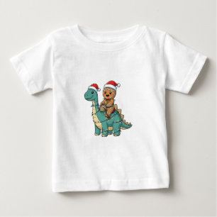 Camiseta Para Bebê Pão de gengibre montando um dinossauro Natal