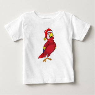 Camiseta Para Bebê Papagaio com chapéu de Papai Noel