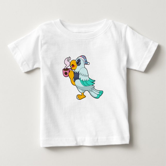 Camiseta Para Bebê Papagaio com Taça de Café (Frente)