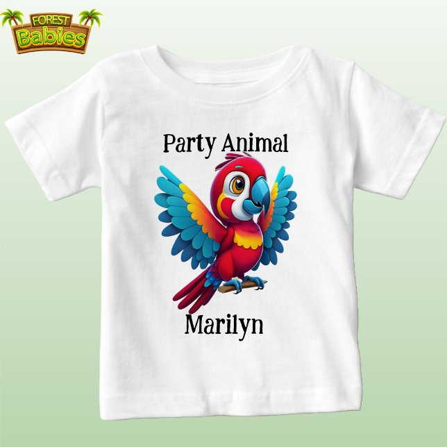 Camiseta Para Bebê Papagaio-de-macá-papagaio (Cute Fun Red Scarlet Macaw graphic t-shirt, Parrot Bird Wildlife Animal Character Tee. baby t shirt)