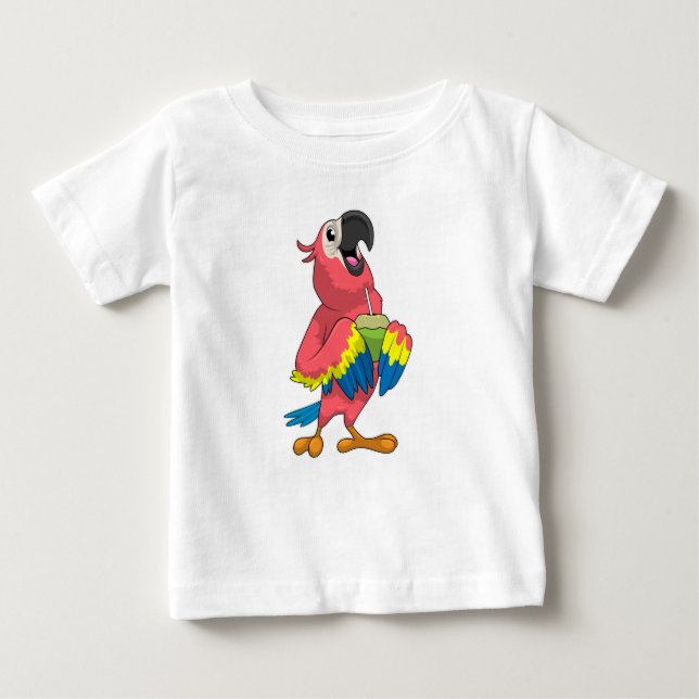 Camiseta Para Bebê Papagaio e coco com palha de Bebendo (Frente)