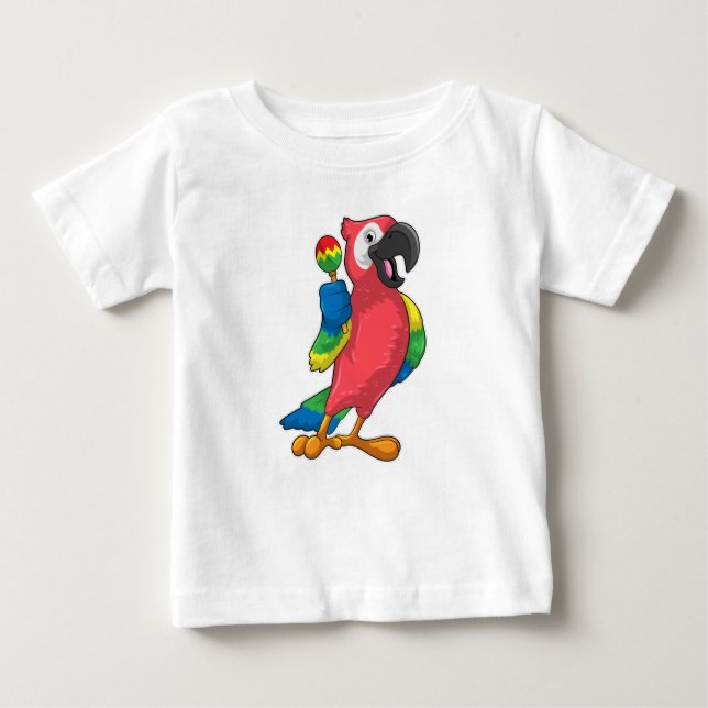 Camiseta Para Bebê Papagaio na Música com Maracas (Frente)