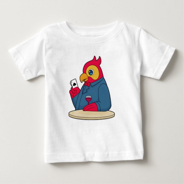 Camiseta Para Bebê Papagaio no Poker com cartões Poker (Frente)