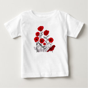Camiseta Para Bebê Papagaios e pintura aquosa de passarinho vermelho