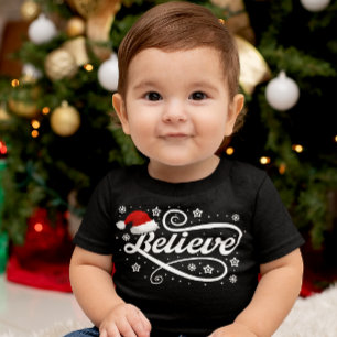 Camiseta Para Bebê Papai Noel acredita no Natal - Papai Noel preto