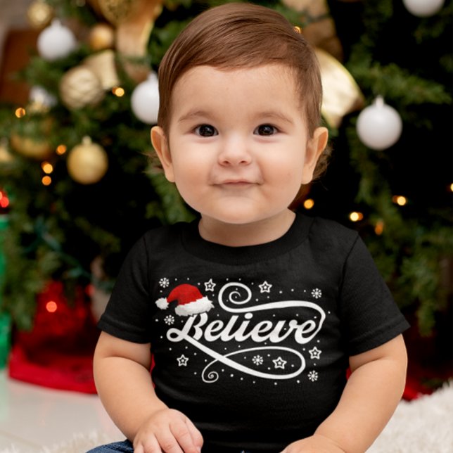 Camiseta Para Bebê Papai Noel acredita no Natal - Papai Noel preto (Criador carregado)