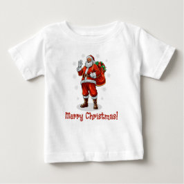 Camiseta Para Bebê Papai Noel Clássico trazendo presentes de Natal