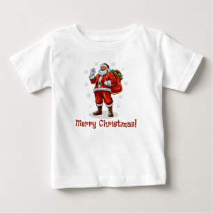 Camiseta Para Bebê Papai Noel Clássico trazendo presentes de Natal