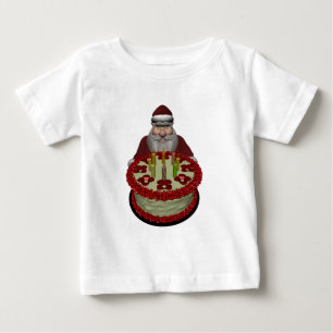 Camiseta Para Bebê Papai Noel com bolo de aniversário