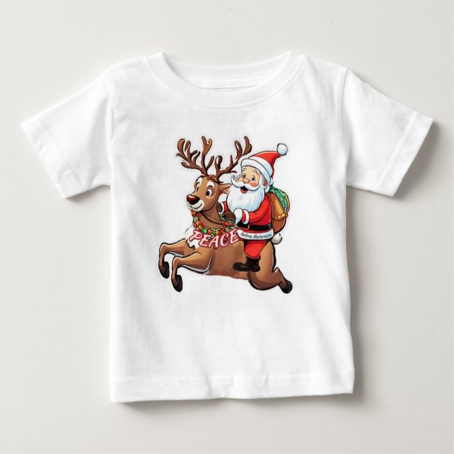 Camiseta Para Bebê Papai Noel com presentes de paz (Frente)