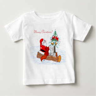 Camiseta Para Bebê Papai Noel com Raposa e Esquilo do Coelho