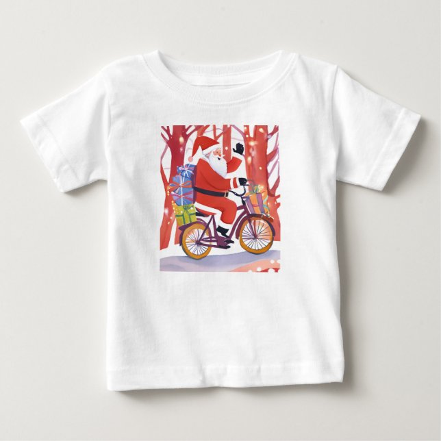 Camiseta Para Bebê Papai Noel de moto (Frente)