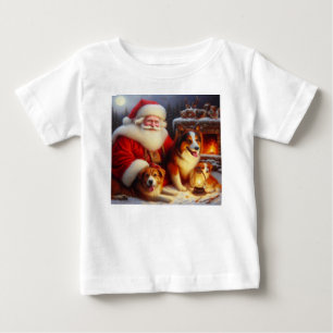 Camiseta Para Bebê Papai Noel de Natal com Cães 1