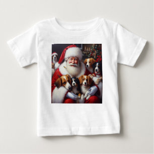 Camiseta Para Bebê Papai Noel de Natal com Cães 2