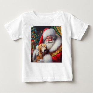 Camiseta Para Bebê Papai Noel de Natal com Cães 3