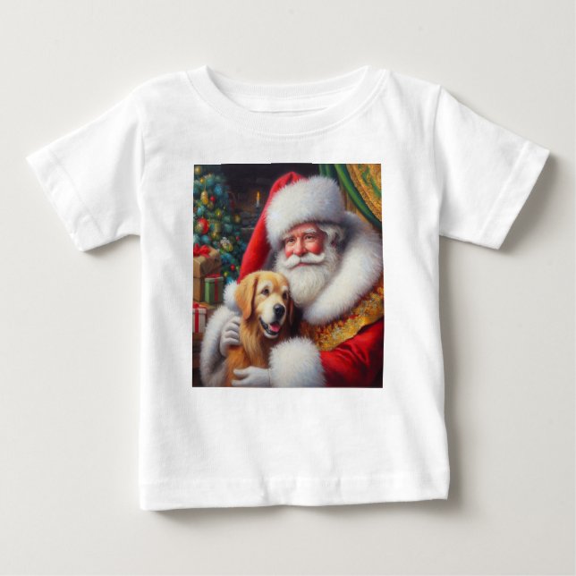 Camiseta Para Bebê Papai Noel de Natal com Cães 3 (Frente)