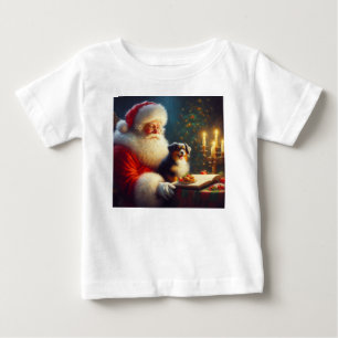 Camiseta Para Bebê Papai Noel de Natal com Cães 5