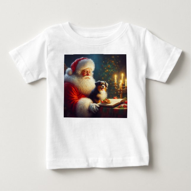 Camiseta Para Bebê Papai Noel de Natal com Cães 5 (Frente)
