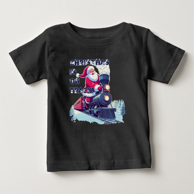 Camiseta Para Bebê Papai Noel de Trem (Frente)