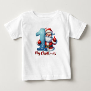 Camiseta Para Bebê Papai Noel do Primeiro Natal do Bebê