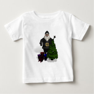 Camiseta Para Bebê Papai Noel Em Preto Couro