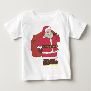 Camiseta Para Bebê Papai Noel em vermelho com saco de presentes e ócu