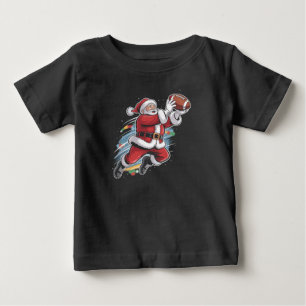 Camiseta Para Bebê Papai Noel Jogando Futebol Americano Natal 