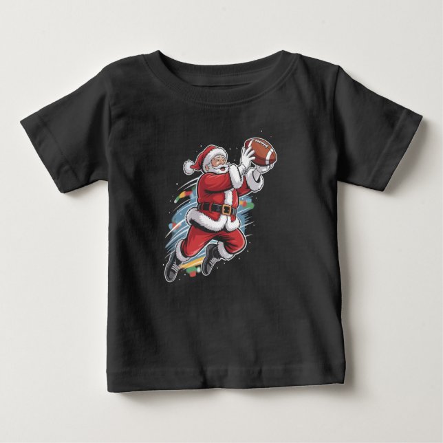 Camiseta Para Bebê Papai Noel jogando futebol americano no Natal (Frente)