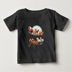 Camiseta Para Bebê Papai Noel montando cavalos, trenó equestre