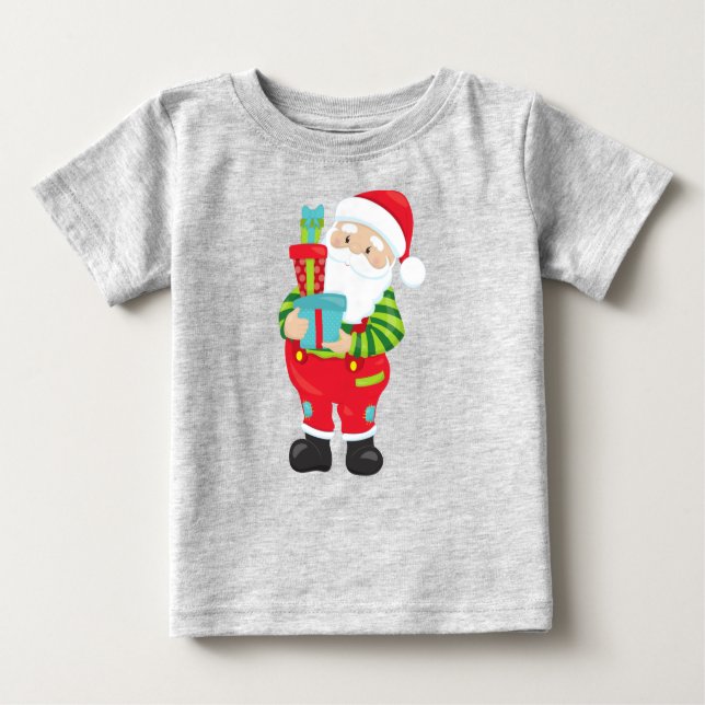Camiseta Para Bebê Papai Noel, Natal, Natal, Presentes, Presentes (Frente)