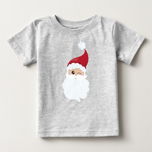 Camiseta Para Bebê Papai Noel, Papai Noel, Papais noeis Winking, Nata (Frente)