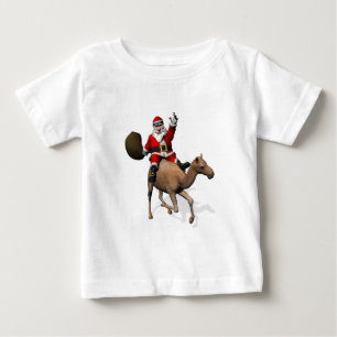 Camiseta Para Bebê Papai Noel que monta um camelo