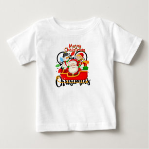 Camiseta Para Bebê Papai Noel Trenó Feliz Natal Cartoon