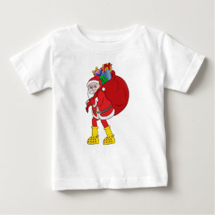 Camiseta Para Bebê Papai Noel Vestindo Big Yellow Boots