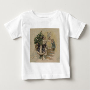 Camiseta Para Bebê Papai Noel Vintage Árvore de Natal na Neve