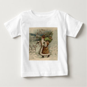 Camiseta Para Bebê Papai Noel Vitoriano com Árvore de Natal