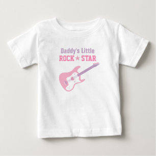 Camiseta Para Bebê Papai Pequena Estrela do Rock Guitarra Rosa Para B