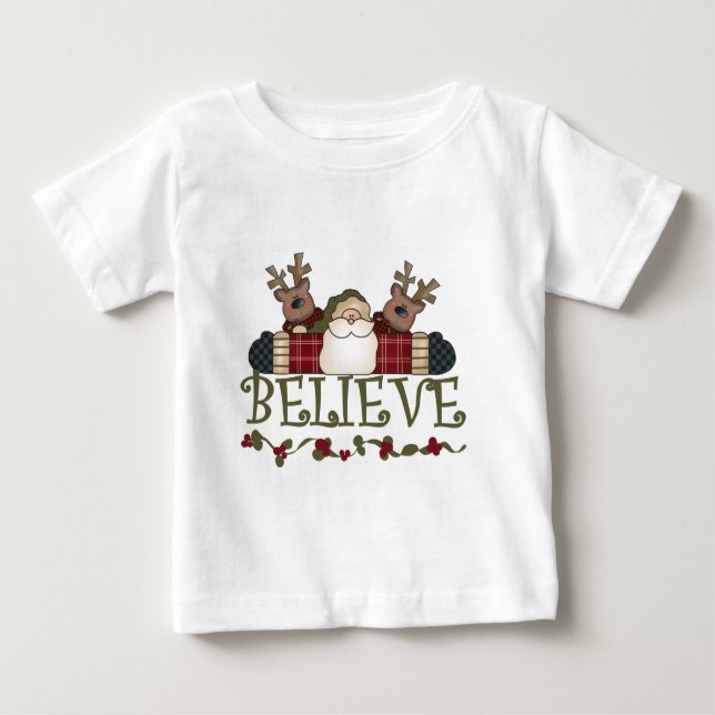 Camiseta Para Bebê Papais noeis acreditam em T-shirts e presentes (Frente)