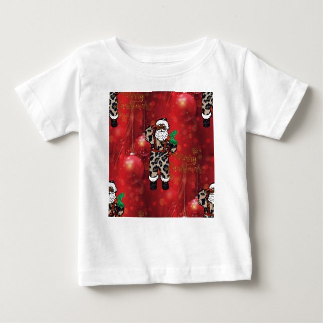 Camiseta Para Bebê papais noeis africanos do leopardo-claus vermelho (Frente)
