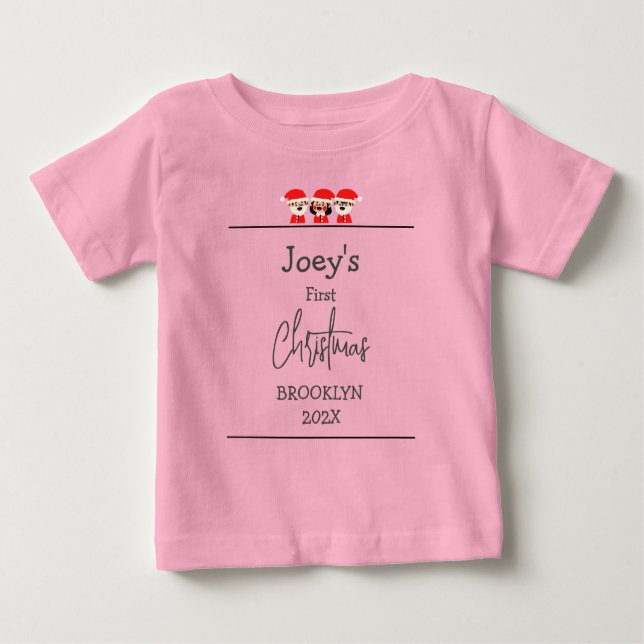 Camiseta Para Bebê papais noeis. bebê primeiro Natal (Frente)