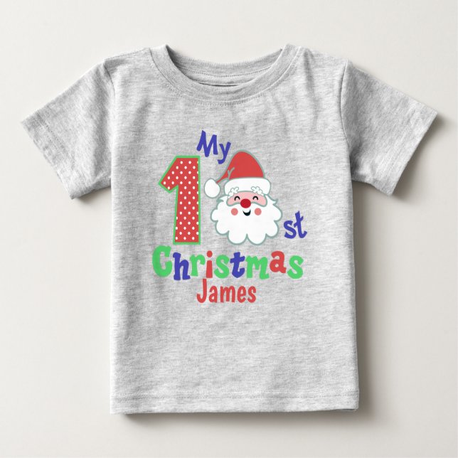 Camiseta Para Bebê Papais noeis Bebê Primeiro Natal Personalizado Cam (Frente)