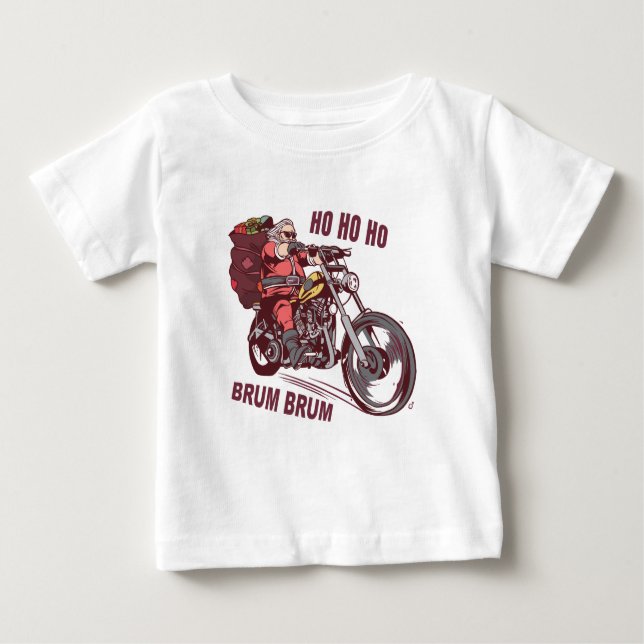 Camiseta Para Bebê Papais noeis Biker Figurino de Natal para Convite  (Frente)