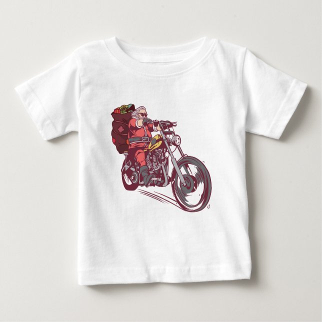 Camiseta Para Bebê Papais noeis Biker Figurino de Natal para Convite  (Frente)