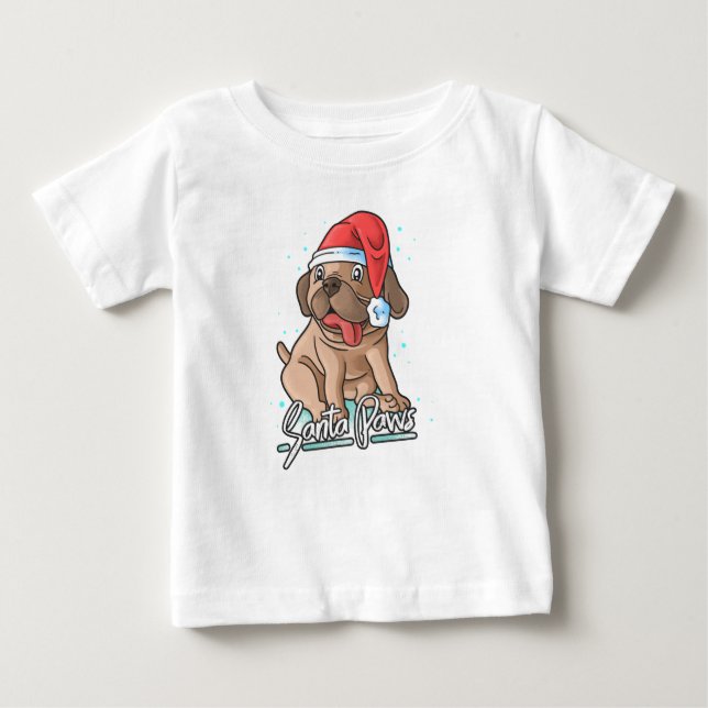 Camiseta Para Bebê Papais noeis - Cachorro com chapéu (Frente)