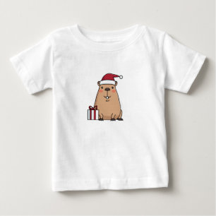 Camiseta Para Bebê Papais noeis Capybara Holiday